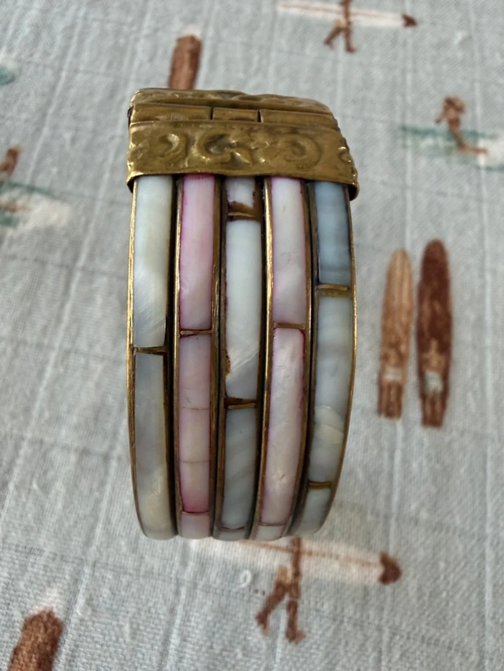 Set of 3 Gold-Tone Wide Bangle Bracelets with Enamel and Filigree
